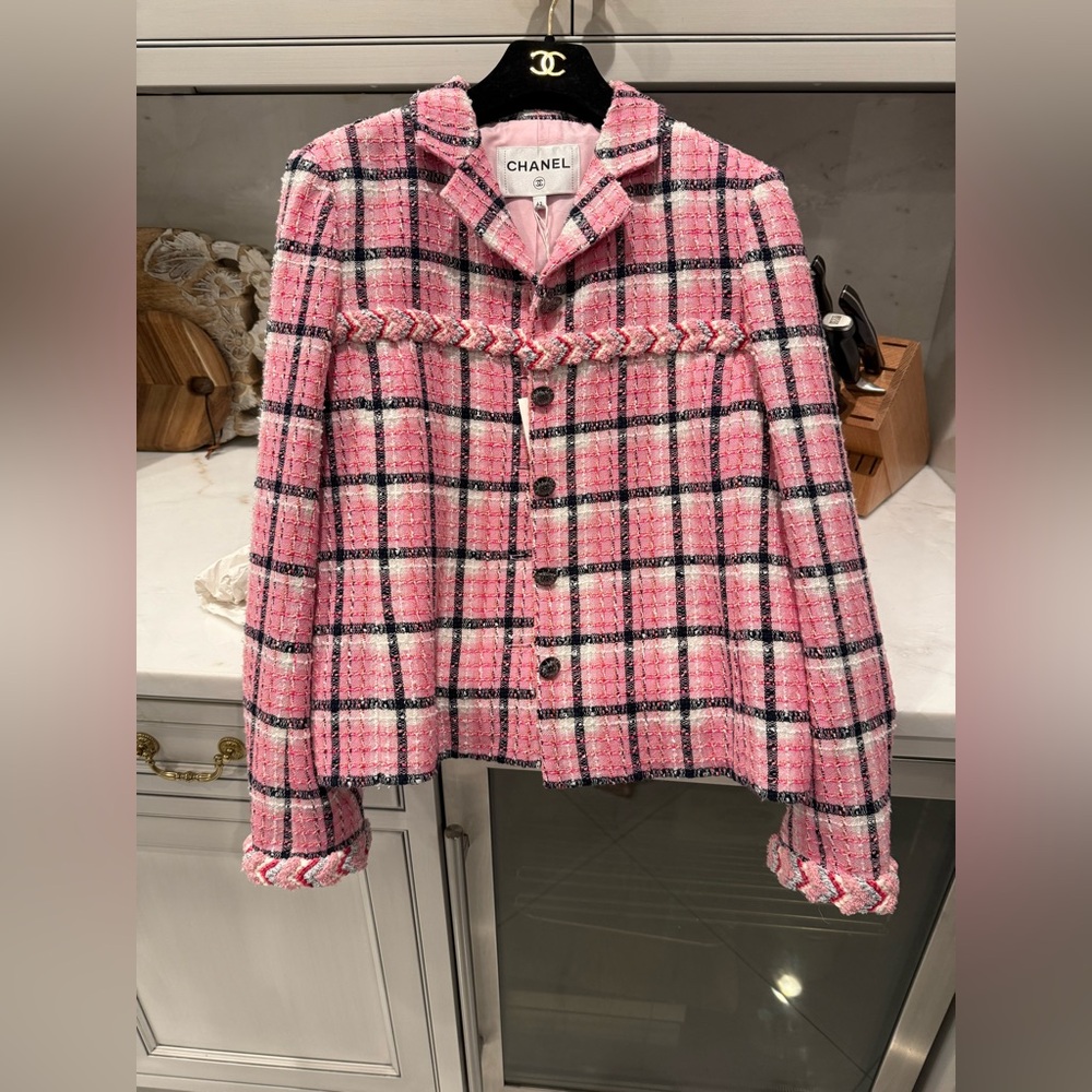 Chanel Pink and Black Plaid Blazer